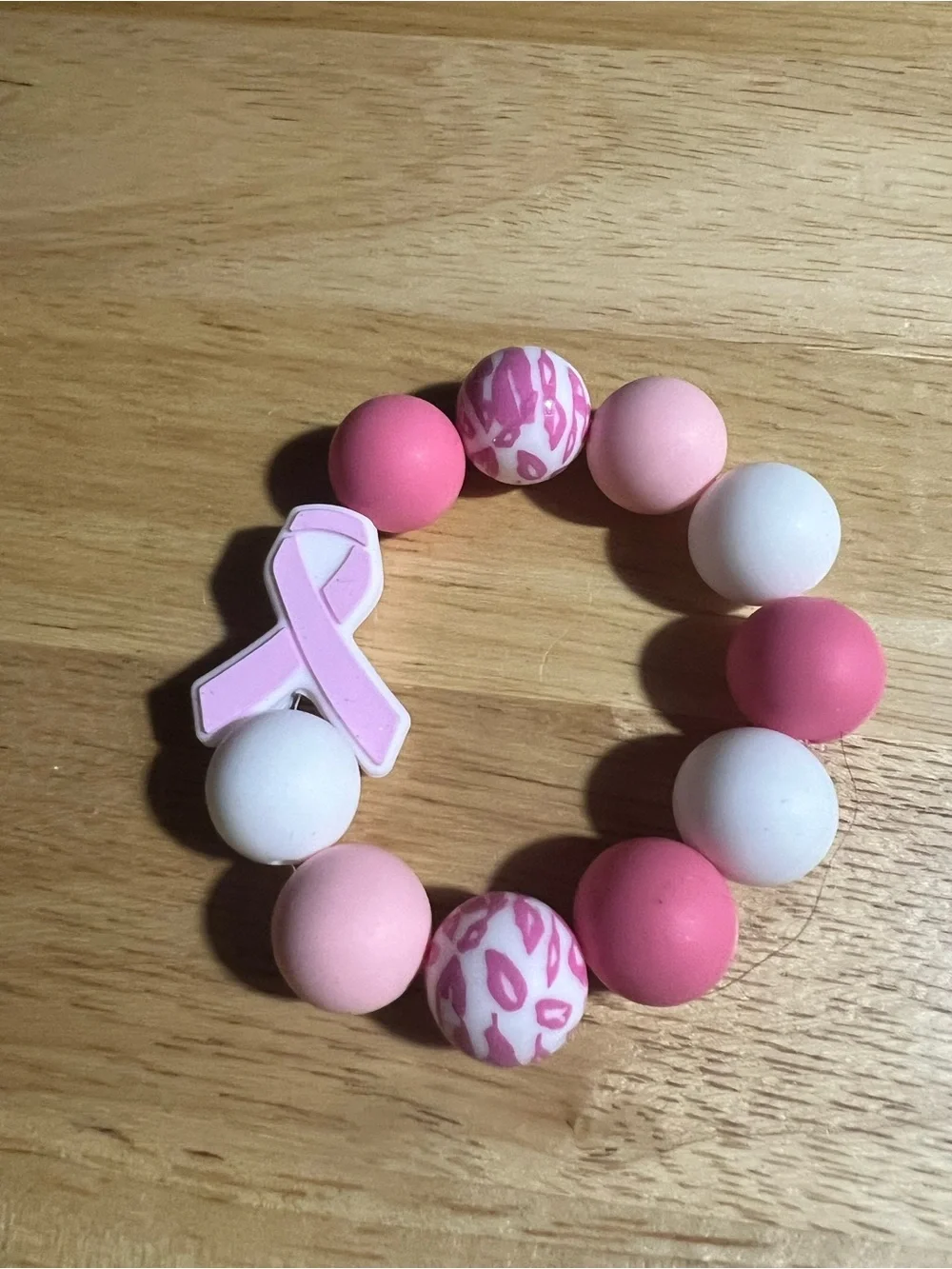 Pink Ribbon Beaded Stretch Bracelet B261